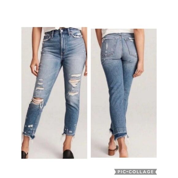 Abercrombie‎ & Fitch Anne High Rise Girlfriend Jean 27/4 Distressed Crop - Picture 1 of 12
